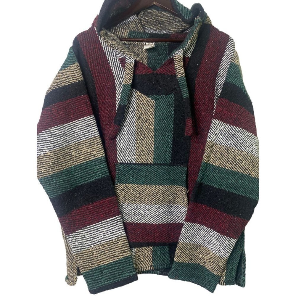 Southwestern Poncho Hoodie Kangaroo Pockets Large Multicolored #1039